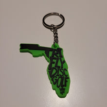 Load image into Gallery viewer, Tri-Fly Disc Golf Florida Shaped Rubber Keychain